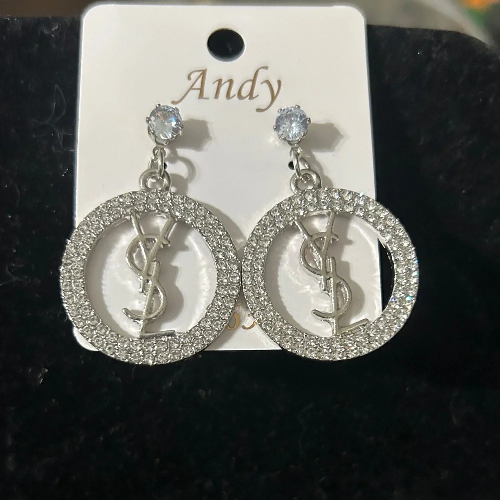 Silver Crystal Circle Earrings - Picture 1 of 2
